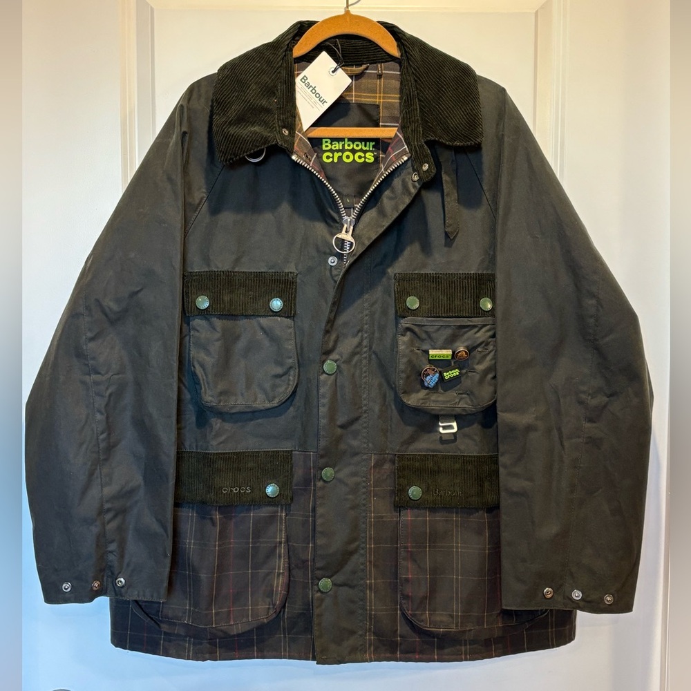 NWT Barbour x Crocs OS Bedale Waxed Jacket L Olive Green Limited Edition Collab